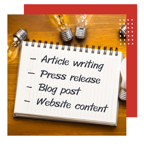 Notebook with listed text representing content writing as part of JovieSocial's full-service digital marketing services