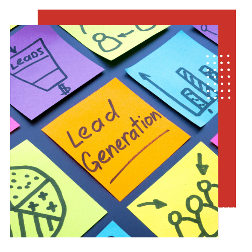 Sticky notes labeled "Lead Generation" as part of JovieSocial's full-service digital marketing services.
