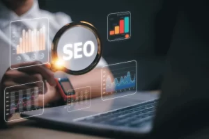 A person analyzing digital charts and graphs while exploring options to hire SEO company