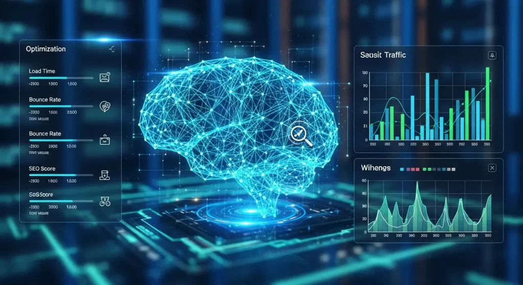 Digital brain with network lines symbolizing AEO AI Engine Optimization