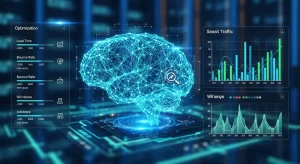 Digital brain with network lines symbolizing AEO AI Engine Optimization